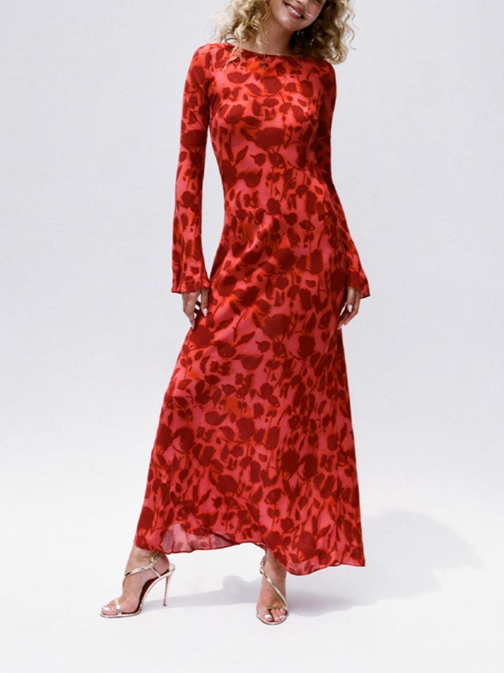 Moroccan Rose Fitted Long Sleeve Maxi Dress